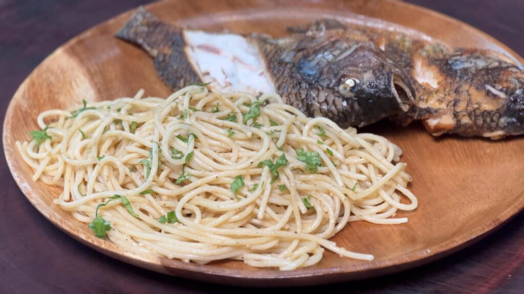 Fried Tilapia with Garlic Butter Pasta