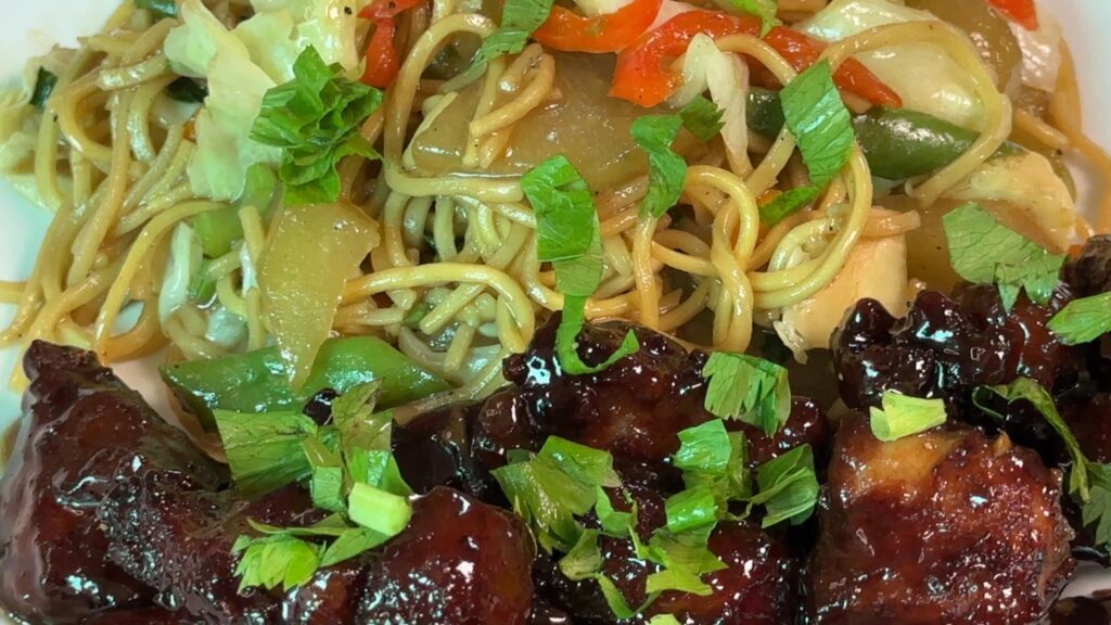Sticky Honey Pork with noodles 